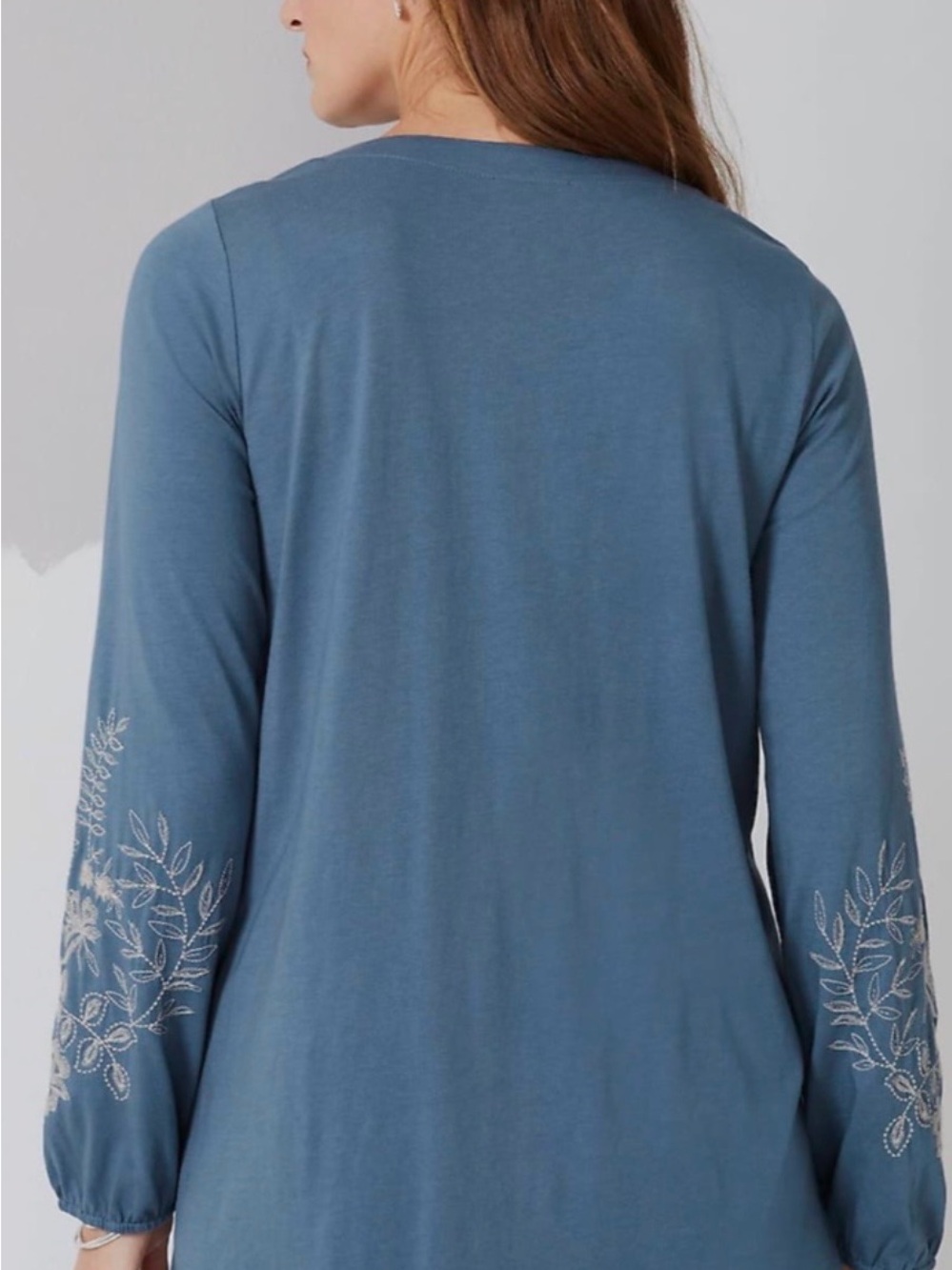 J. Jill Blue Button-Front Top with Cream Floral Embroidery - Picture 5 of 9